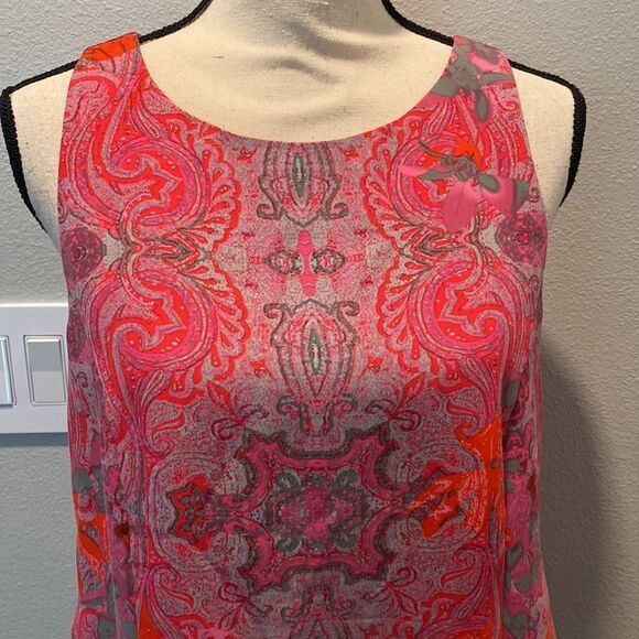 CAbi Jubilee Pink Paisley Tank Blouse Zipper Sleeveless Summer Lined Party S - Picture 4 of 11